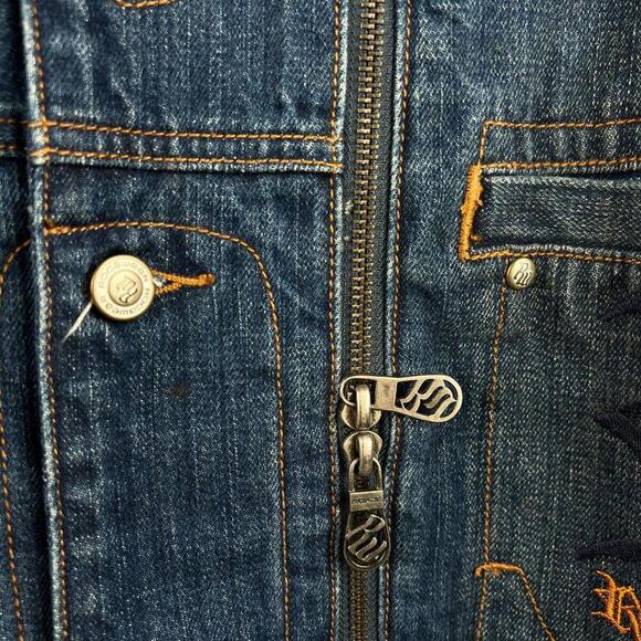 Vintage 2000s Rocawear Denim Jacket 2XL Full Zip Embroidered Logo Spell Out Zip - Picture 6 of 8